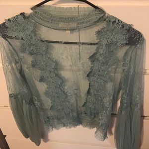 sage green mesh see through turtle neck